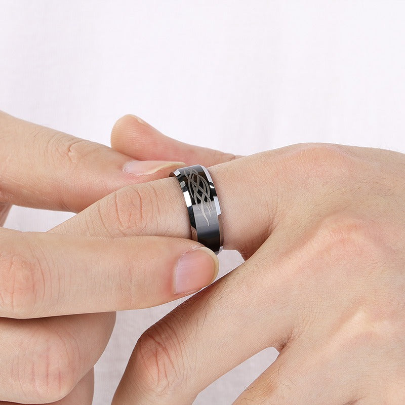 emstone 8mm Tungsten Ring for Men – Viking Celtic Knot & Flame Band KR114267-TS