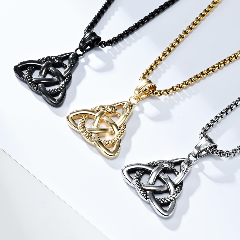 Kemstone Viking Triquetra Necklace – Double Snake Titanium Steel Pendant K-PT473