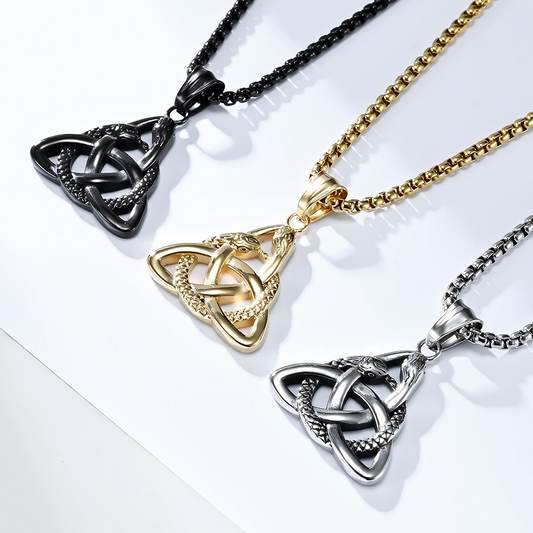 Kemstone Viking Triquetra Necklace – Double Snake Titanium Steel Pendant K-PT473
