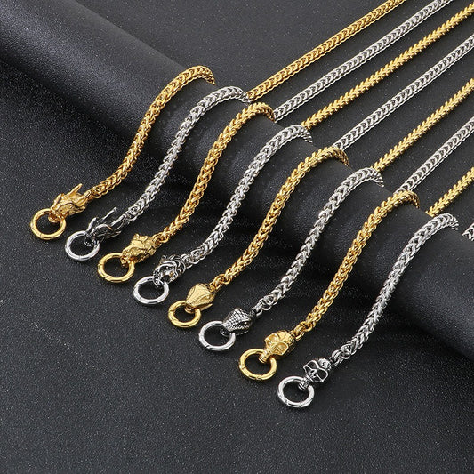 Kemstone Dragon & Skull Clasp Chain Necklace – 6mm Stainless Steel Viking Punk Style KN290995-Z