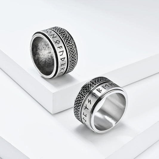 Kemstone Viking Rune Spinner Ring – Stainless Steel Celtic Focus Band for Men K-R885