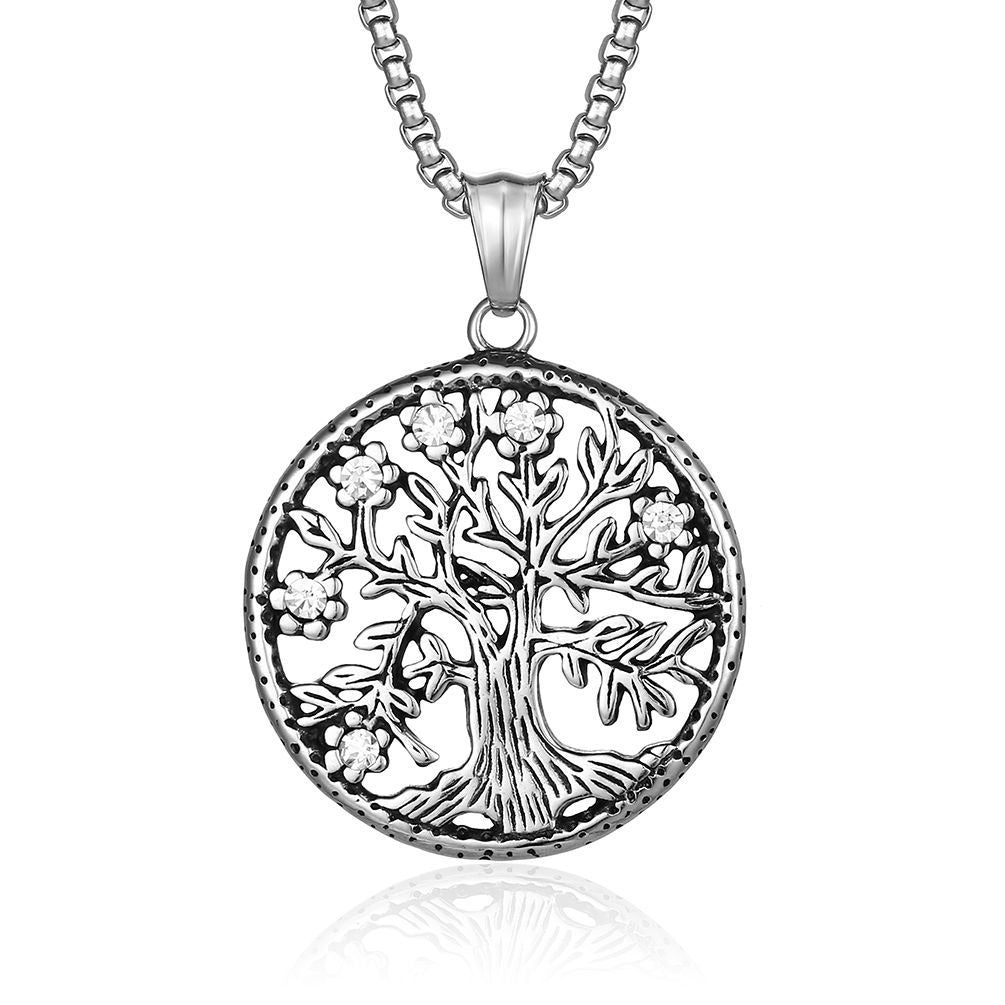 Kemstone Viking Tree of Life Necklace – Titanium Steel Zircon Pendant for Men K-PT497