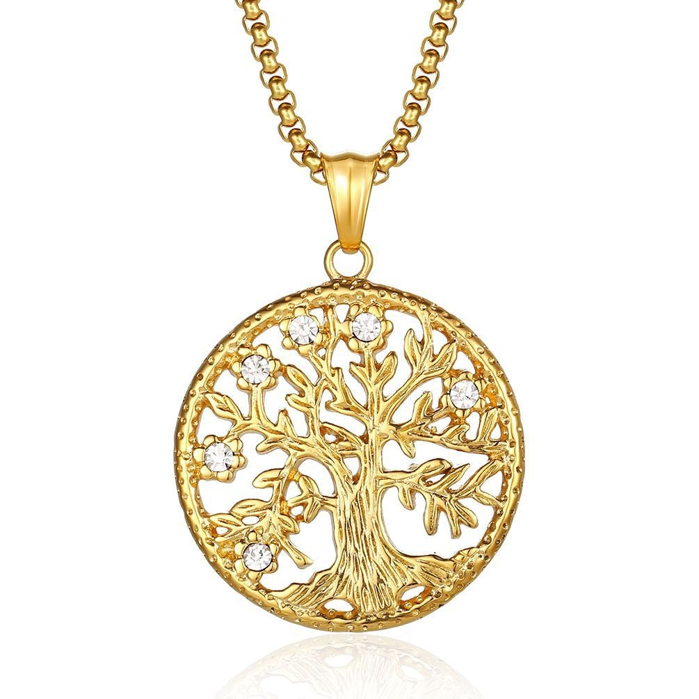Kemstone Viking Tree of Life Necklace – Titanium Steel Zircon Pendant for Men K-PT497
