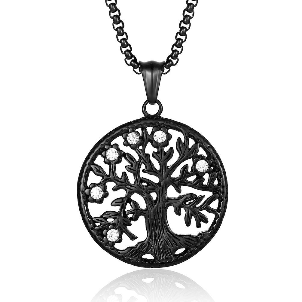 Kemstone Viking Tree of Life Necklace – Titanium Steel Zircon Pendant for Men K-PT497