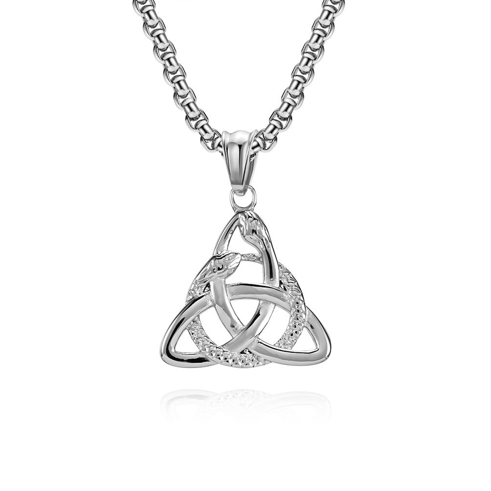 Kemstone Viking Triquetra Necklace – Double Snake Titanium Steel Pendant K-PT473