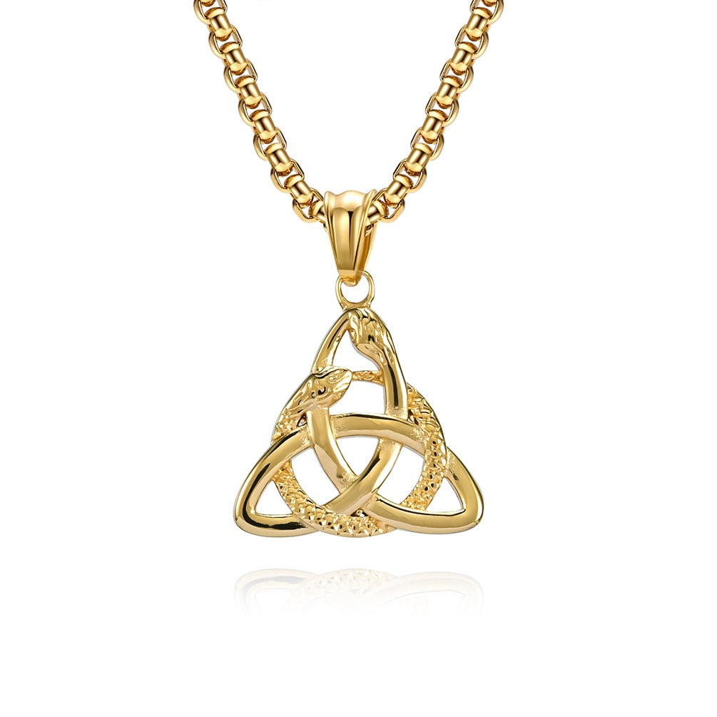 Kemstone Viking Triquetra Necklace – Double Snake Titanium Steel Pendant K-PT473
