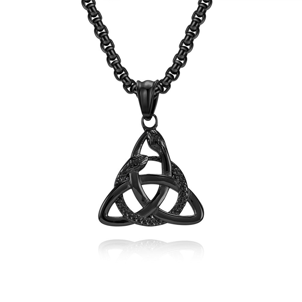 Kemstone Viking Triquetra Necklace – Double Snake Titanium Steel Pendant K-PT473