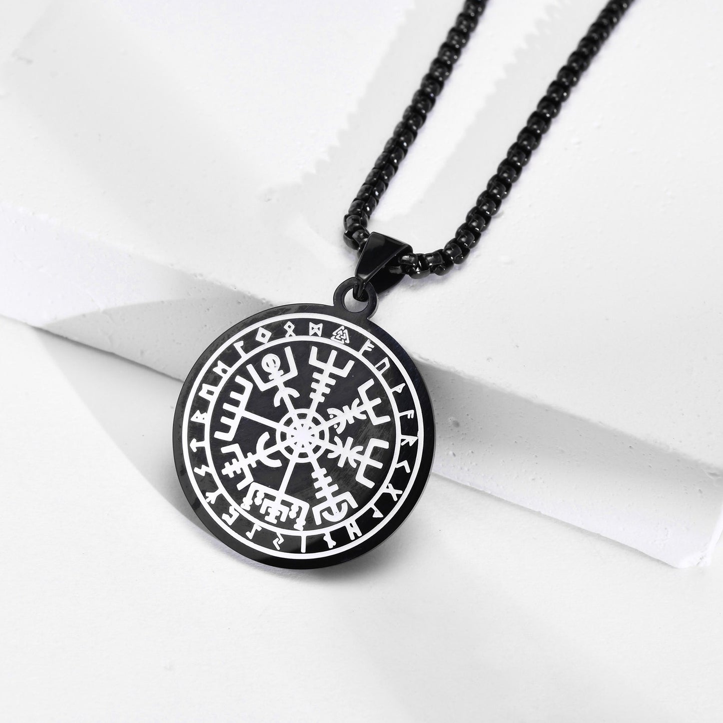 Kemstone Men’s Stainless Steel Viking Compass Pendant Necklace – Black PN-1607