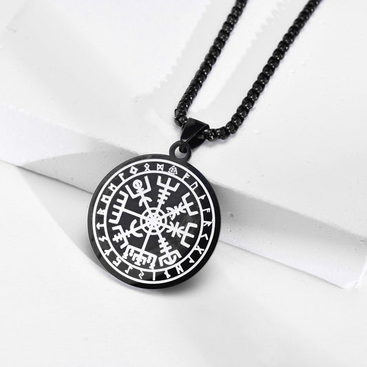 Kemstone Men’s Stainless Steel Viking Compass Pendant Necklace – Black PN-1607