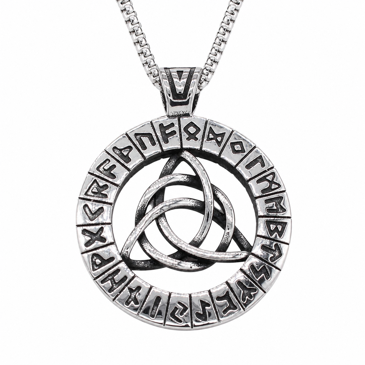 Kemstone Titanium Steel Viking Rune Pendant Necklace for Men Interwoven Knot Design P1321