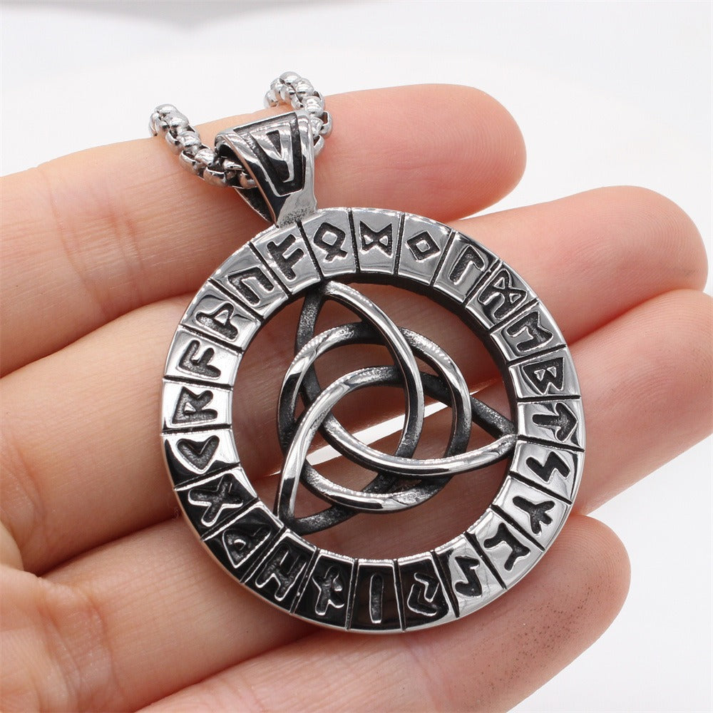 Kemstone Titanium Steel Viking Rune Pendant Necklace for Men Interwoven Knot Design P1321