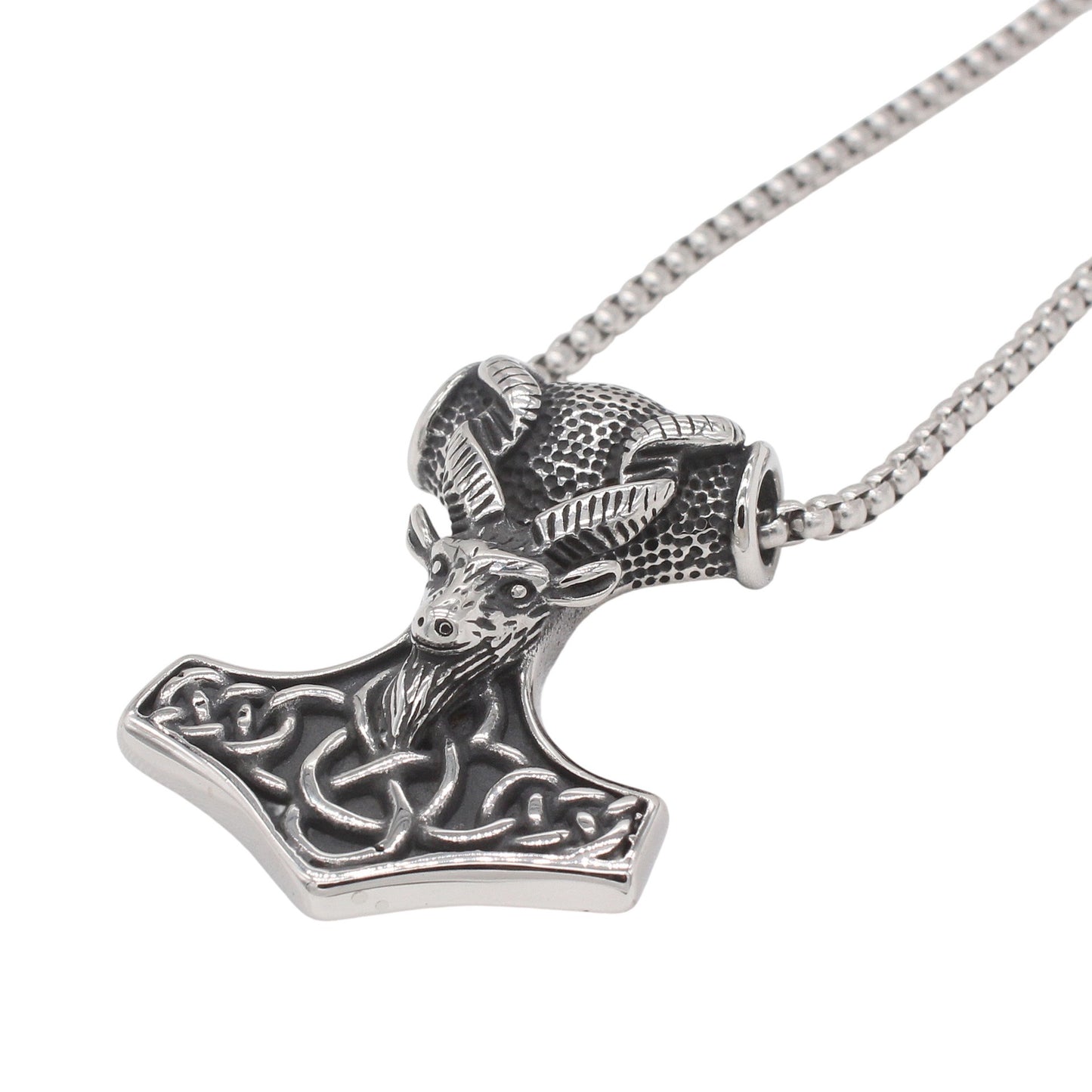 Kemstone Titanium Steel Viking Ram Pendant Necklace for Men Vintage P1532
