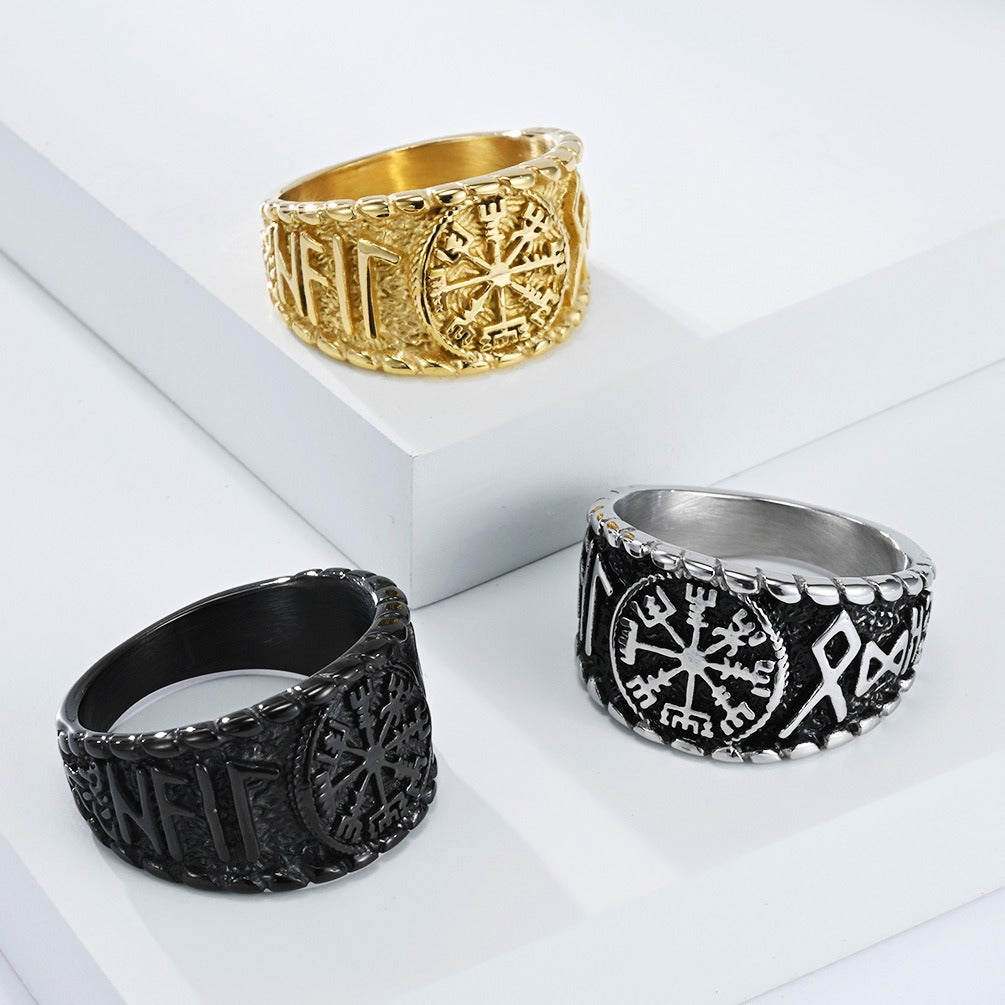 Kemstone Viking Rune Ring – Titanium Steel Norse Jewelry Band K-R1068