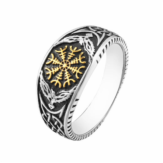 Kemstone Viking Rune Ring for Men Titanium Steel Two Tone Vintage R1683
