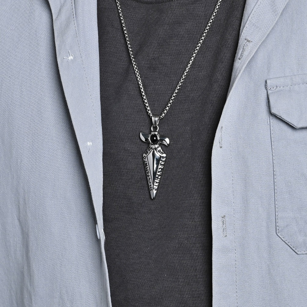Kemstone Men’s Stainless Steel Viking Spearhead Necklace – Rune Pendant Jewelry K-PT634