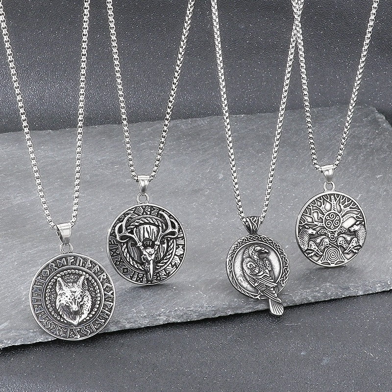 Kemstone Titanium Steel Viking Rune Disc Pendant Necklace for Men KP117021-LU