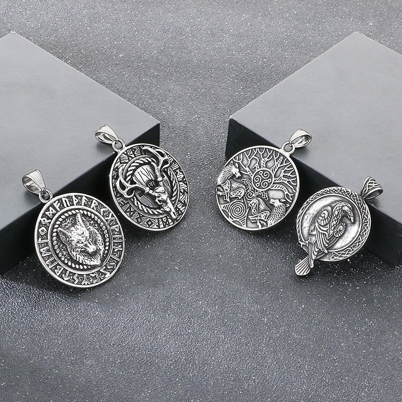 Kemstone Titanium Steel Viking Rune Disc Pendant Necklace for Men KP117021-LU