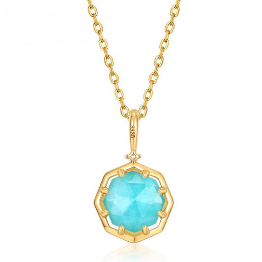 Collar con colgante de amazonita vintage y cristal blanco, diseño original artesanal de Kemstone - Plata de ley S925 con diseño geométrico