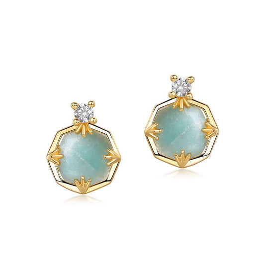 Pendientes de amazonita de diseño original hechos a mano por Kemstone - Estilo vintage chic en plata S925 y cristal blanco