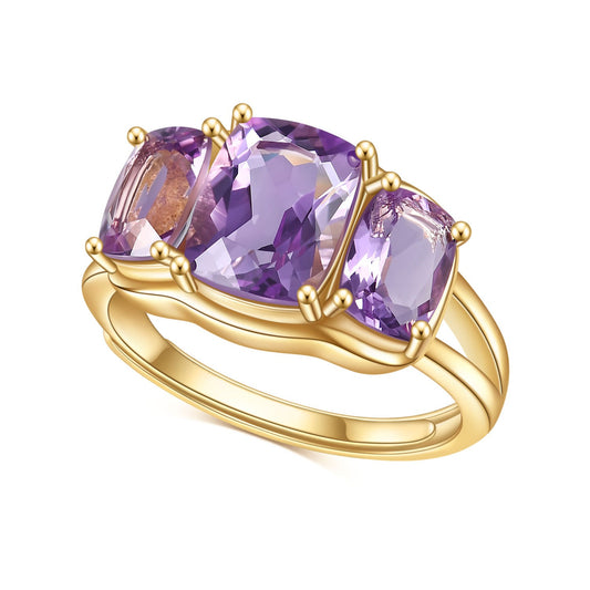 Anillo de plata de ley S925 con amatista natural, diseño original, hecho a mano por Kemstone, chapado en oro de 14 quilates.