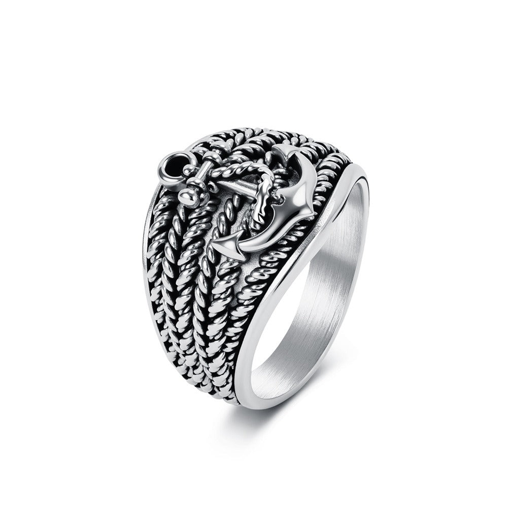 Kemston Stainless Steel Anchor Rope Nautical Ring for Men Vintage Biker K-R1186