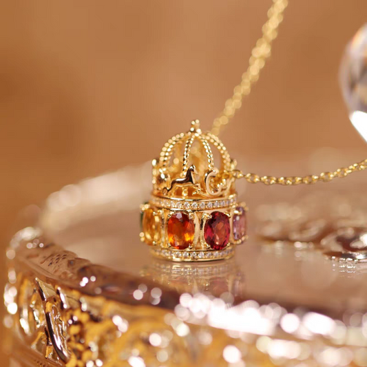 Vintage Carousel Necklace with Natural Gemstones | 925 Sterling Silver Gold Finish | Healing Jewelry by Kemstone