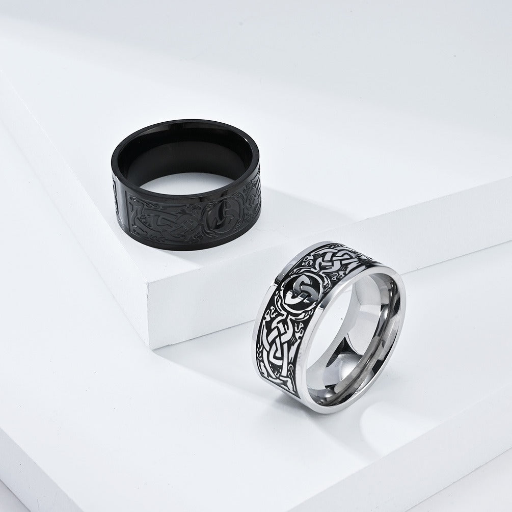 Kemstone Men’s Titanium Steel Celtic Triquetra Ring – Eternal Knot K-R755