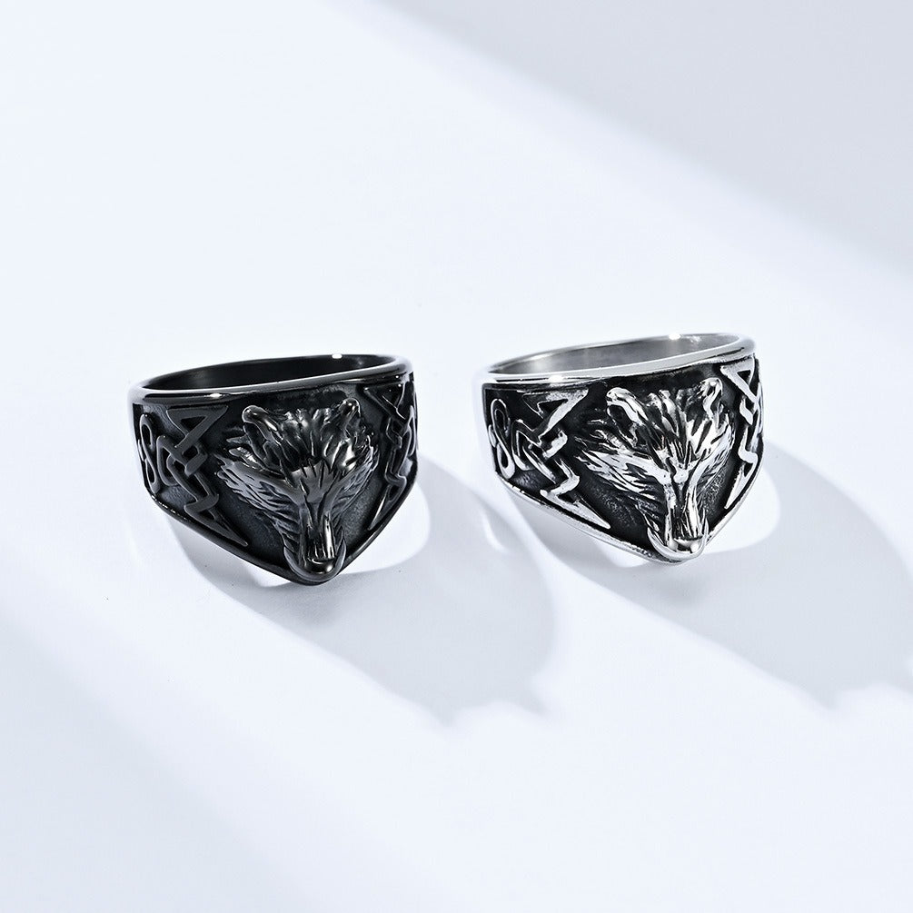 Kemstone Men’s Titanium Steel Celtic Wolf Head Ring – Vintage Symbol K-R692