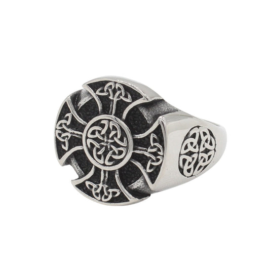Kemstone Vintage Celtic Cross Ring for Men Titanium Steel Knot Design R1831