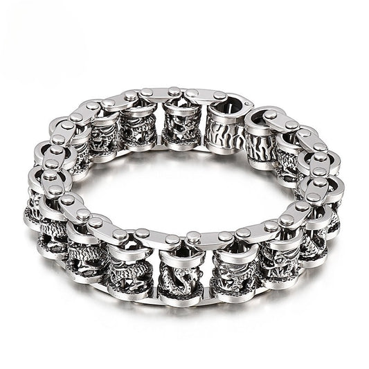 Kemstone Vintage Dragon Bike Chain Cuff – Stainless Steel Men’s Bracelet, Handcrafted Rustic KB83923-BD
