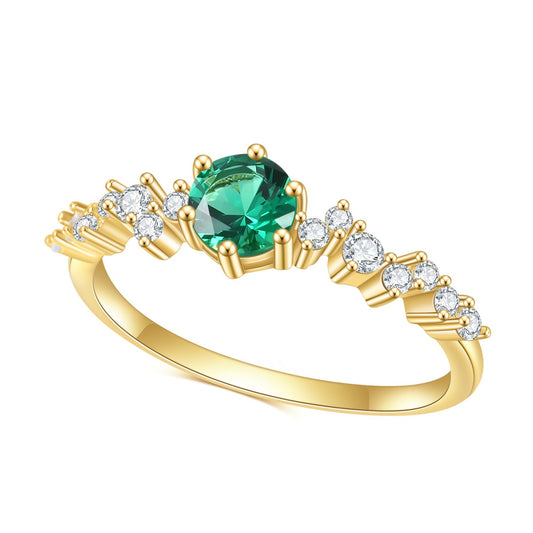 Anillo de esmeralda de diseño original hecho a mano por Kemstone, creado en laboratorio, en plata de ley 925 con baño de oro.