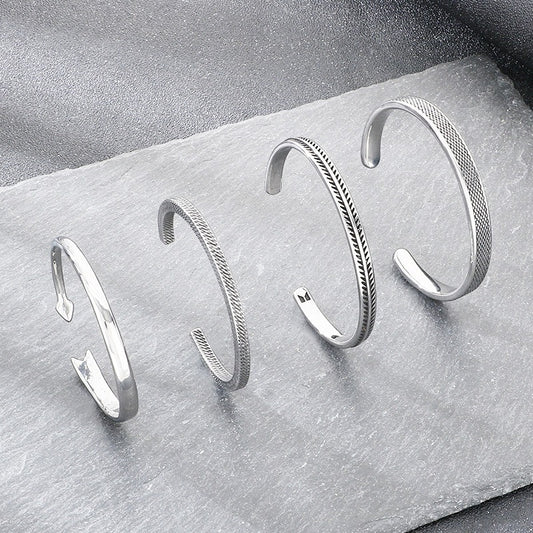 Kemstone Vintage Titanium Steel Open Cuff Bracelet for Men Engraved Arrow Pattern Bangle KB209303-LU