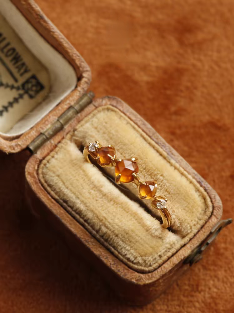 Orange Garnet Ring – Adjustable Vintage 925 Silver Gold-Plated Band | Kemstone "Phantom Sun"