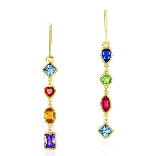 Kemstone Vintage Gemstone Dangle Earrings – 925 Sterling Silver, 0.39K Gold Plated, 50mm Statement Jewelry