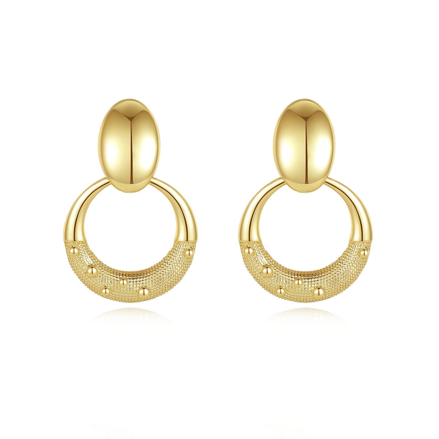 Orecchini pendenti rotondi dorati Kemstone, fatti a mano, dal design originale, per donna, stile retrò esagerato, 50 mm x 33 mm