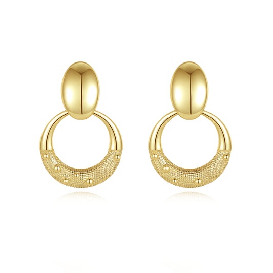 Orecchini pendenti rotondi dorati Kemstone, fatti a mano, dal design originale, per donna, stile retrò esagerato, 50 mm x 33 mm