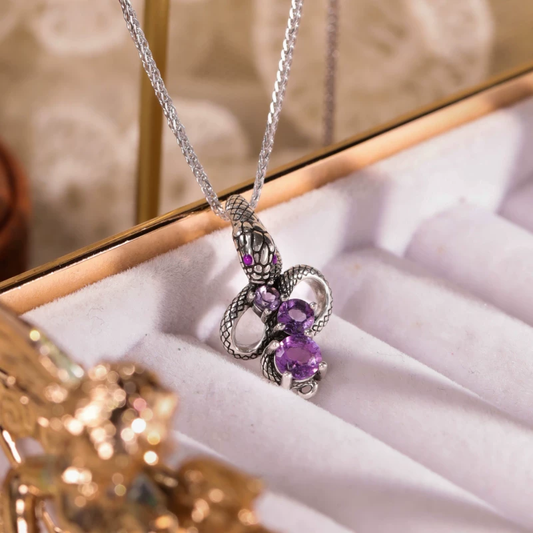 Colgante de serpiente de amatista vintage de plata de ley Kemstone para mujer | Joyería gótica de brujería EMN-519224