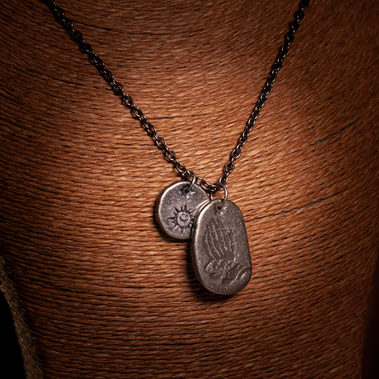 Kemstone Gothic Praying Hand Necklace for Men – Dual Titanium Steel Pendants with Vintage Edge NWN0507