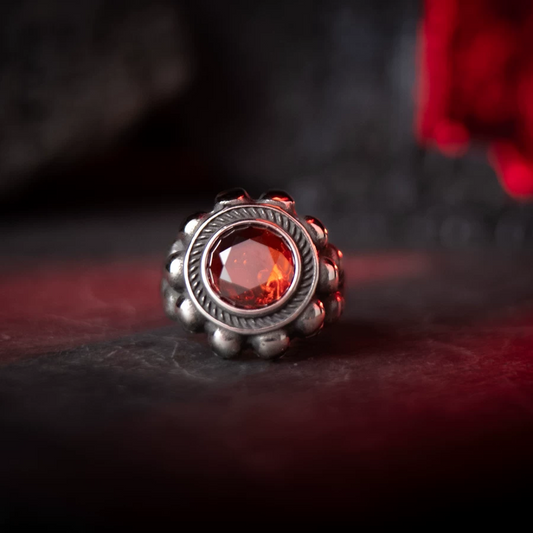 Kemstone "The Sinner’s Greed" Skull Ring – Gothic Stainless Steel with Red Zircon NWR-051345