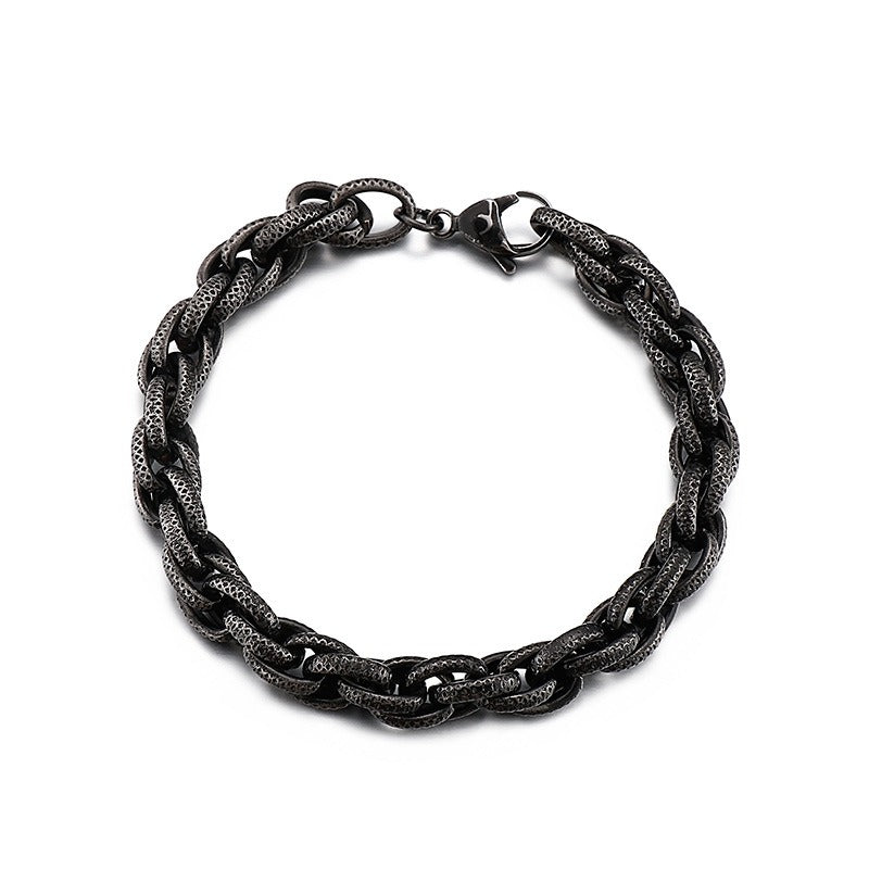 Kemstone Vintage Matte Black Titanium Steel Chunky Twisted Chain Bracelet & Necklace for Men KS141111-Z