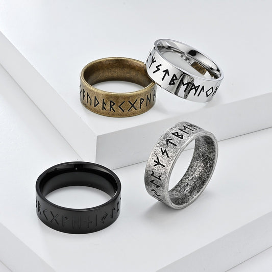 Kemstone Men’s Titanium Steel Viking Rune Ring – Vintage Norse Style K-R916