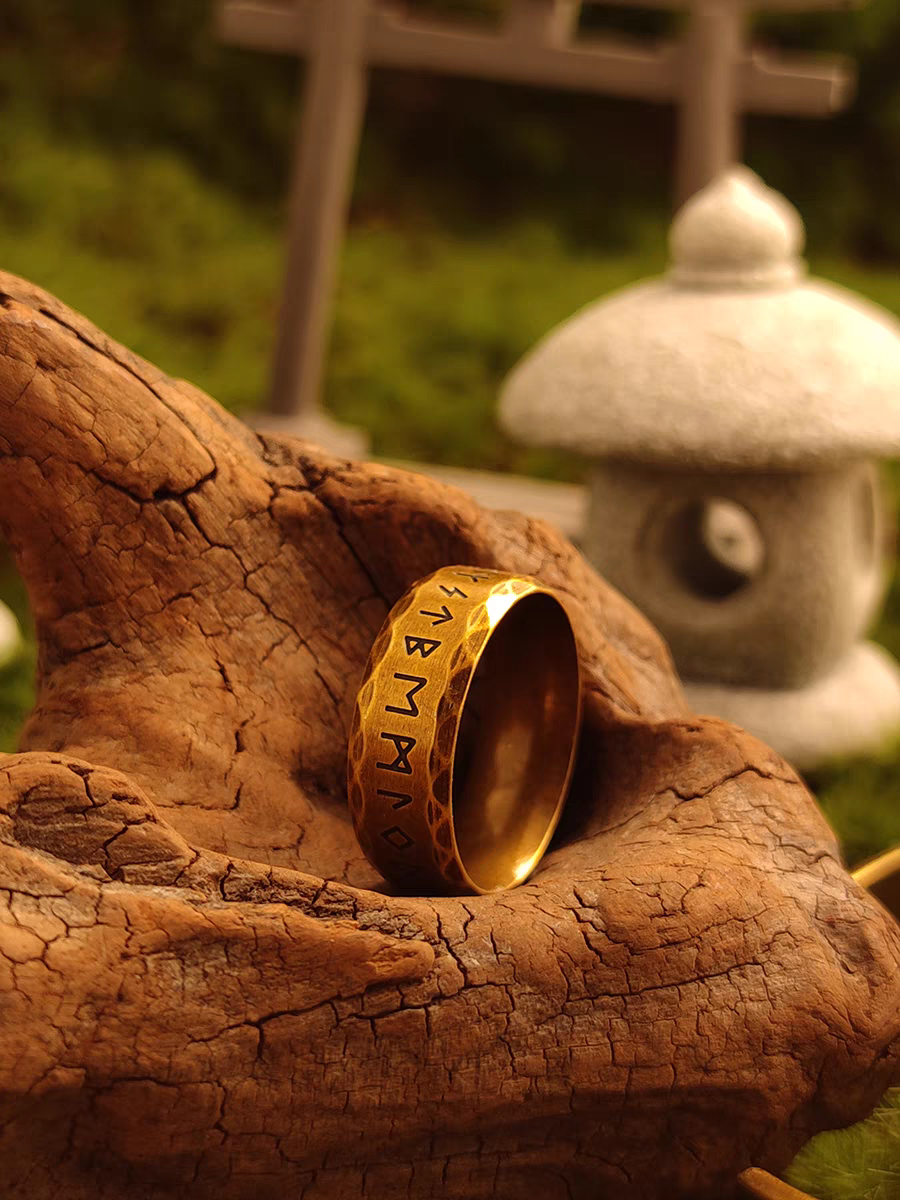 Kemstone Viking Rune Ring – Vintage Silver Stainless Steel Band, 8mm Norse Jewelry for Men  NWR-620821