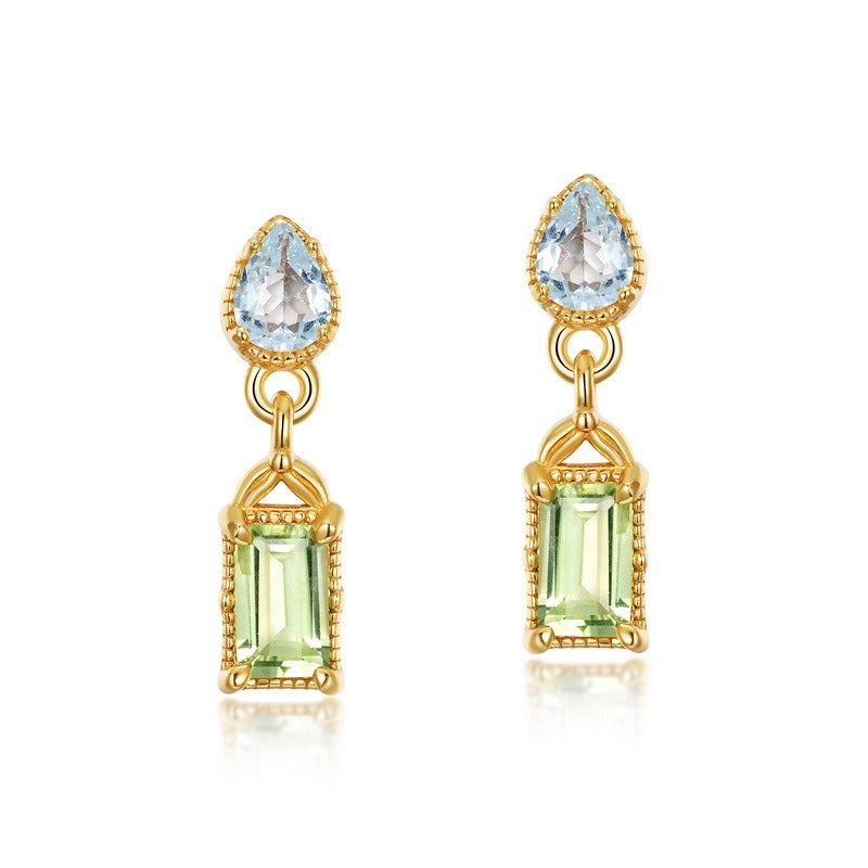Pendientes geométricos de peridoto vintage de diseño original hechos a mano por Kemstone para mujer - Plata S925 con baño de oro de 10 quilates