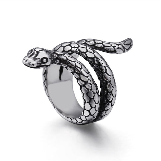 Kemstone Vintage Punk Cobra Titanium Steel Ring – Handcrafted Snake Design KR52350-K