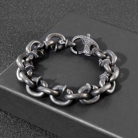 Kemstone Nail Cuff Chain Bracelet – Stainless Steel Punk Men’s Jewelry Vintage Rustic Finish KB126373