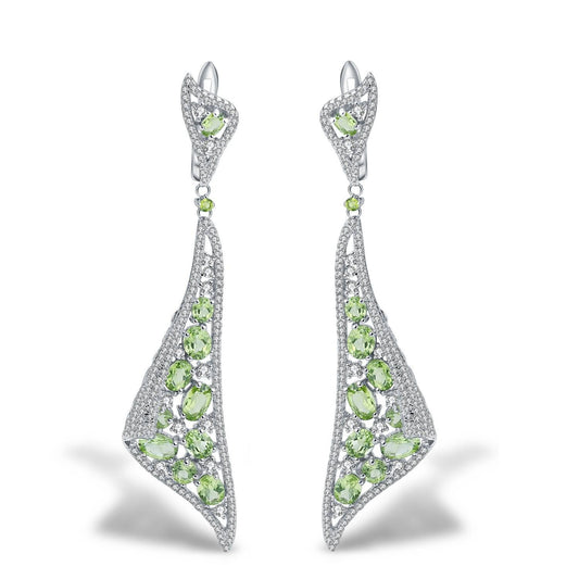 Pendientes Kemstone de plata de ley, diseño original, hechos a mano, con peridoto natural y circón. Lujosas joyas vintage de diseño para mujer, 7,5 cm.