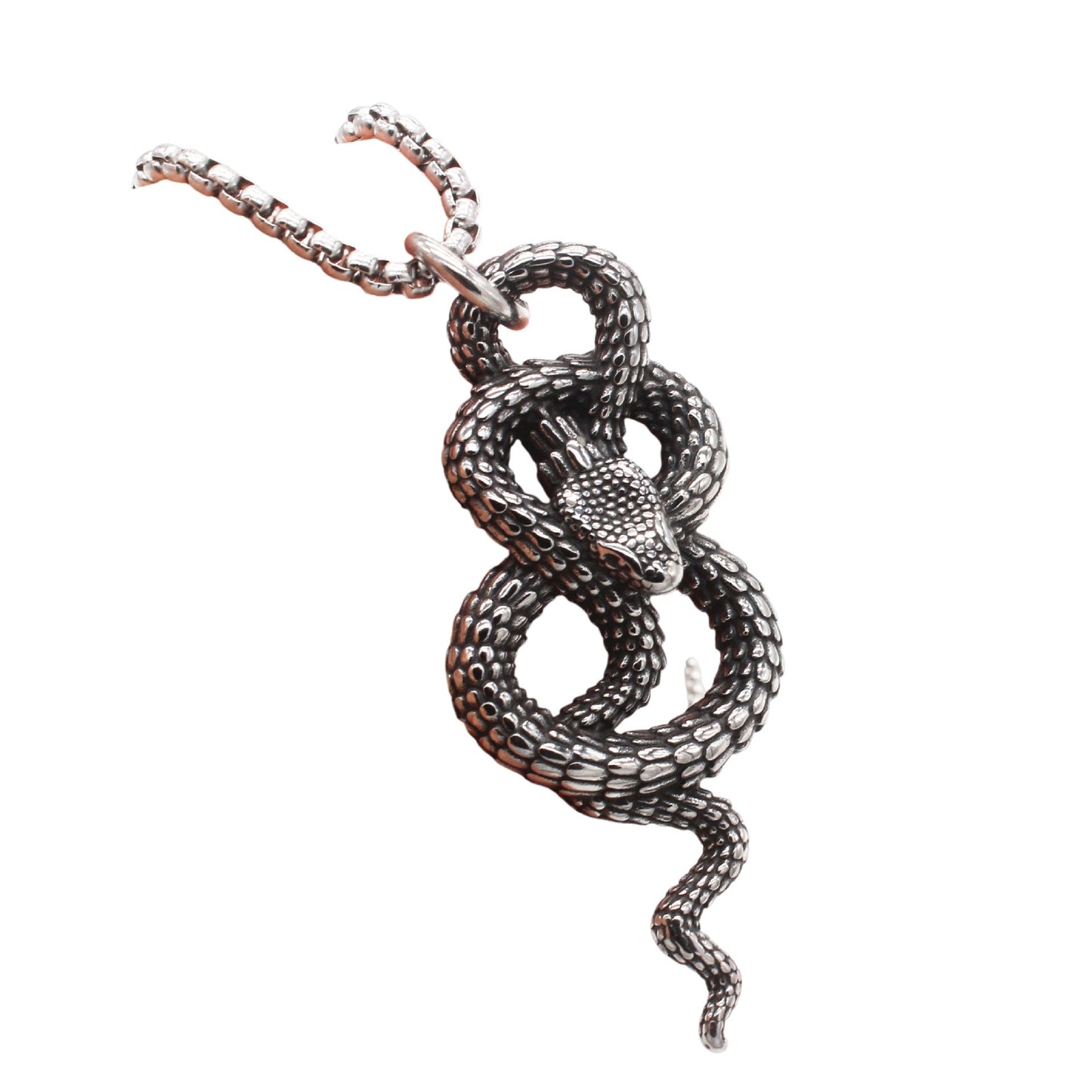 Kemstone Men’s Stainless Steel Snake Necklace – Vintage Silver Pendant P1497