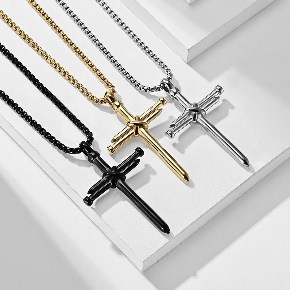 Kemstone Stainless Steel Nail Cross Pendant Necklace – Vintage Strength Men’s Jewelry K-PT352