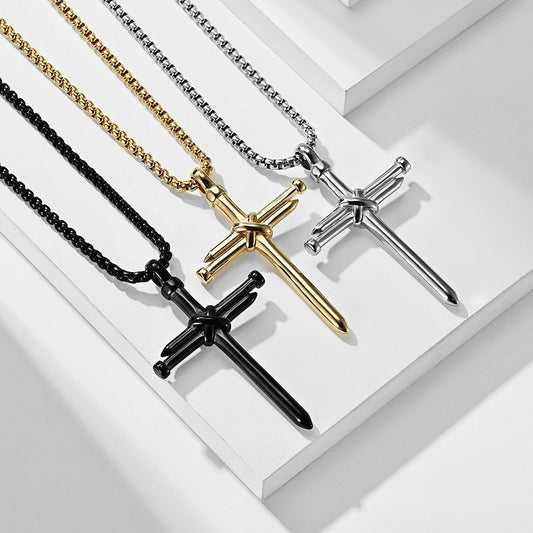 Kemstone Stainless Steel Nail Cross Pendant Necklace – Vintage Strength Men’s Jewelry K-PT352