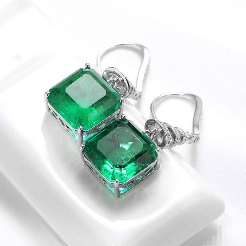Pendientes de plata S925 para mujer, de corte cuadrado minimalista, de esmeralda cultivada en laboratorio, de diseño original artesanal de Kemstone, joyería de boda, regalo